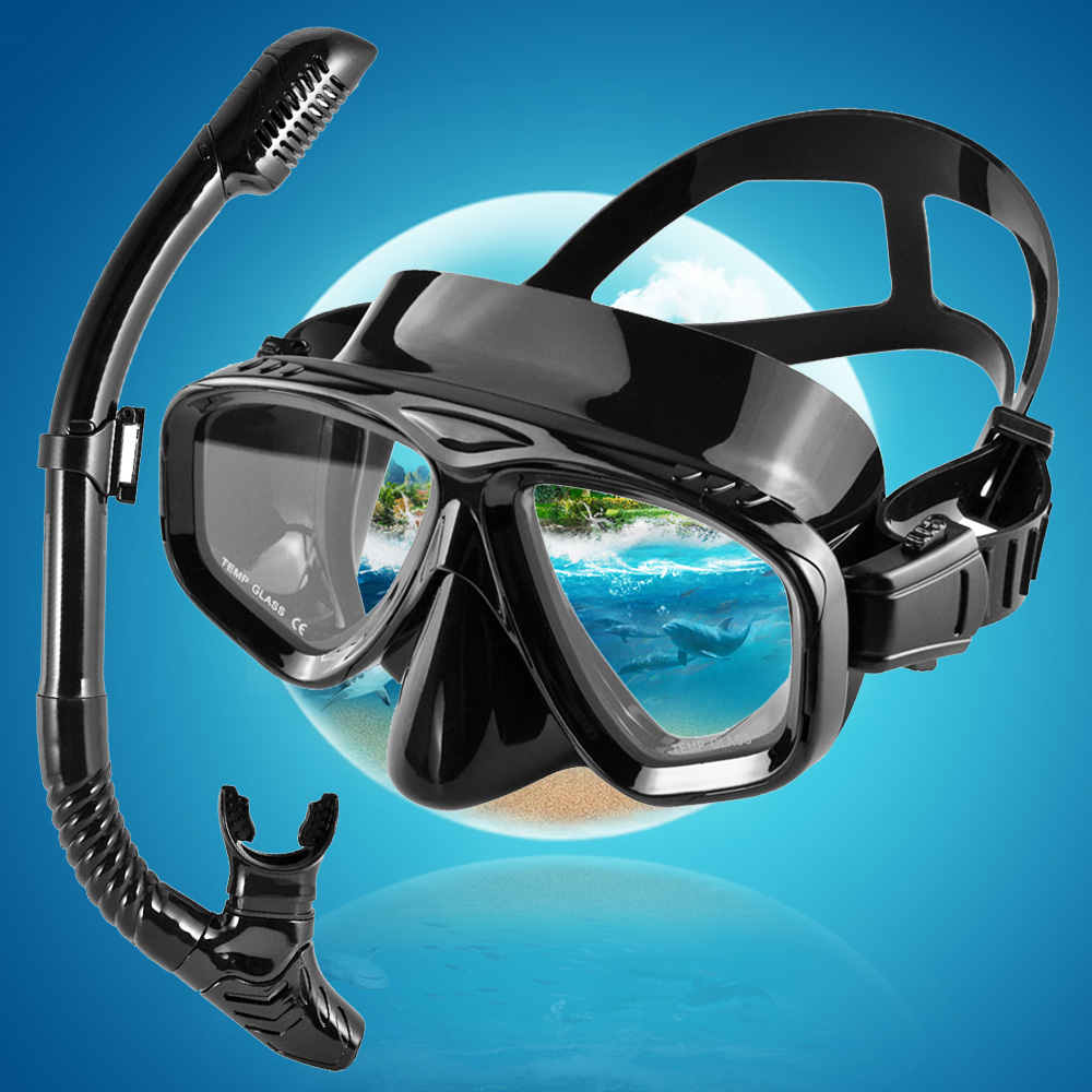 Freediving Mask Set - Dry Snorkel Set Diving Mask Professional