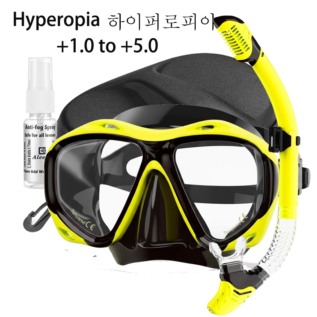 Freediving Mask Set - Diving Mask +1.0 to +5.0, Tempered