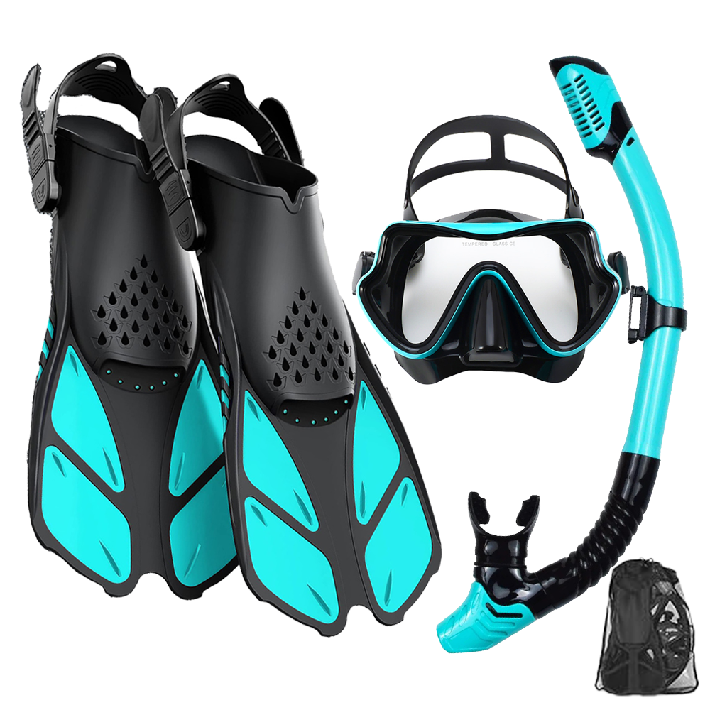 Freediving Mask Set - Mask Fins Snorkel Set, Snorkeling Gear